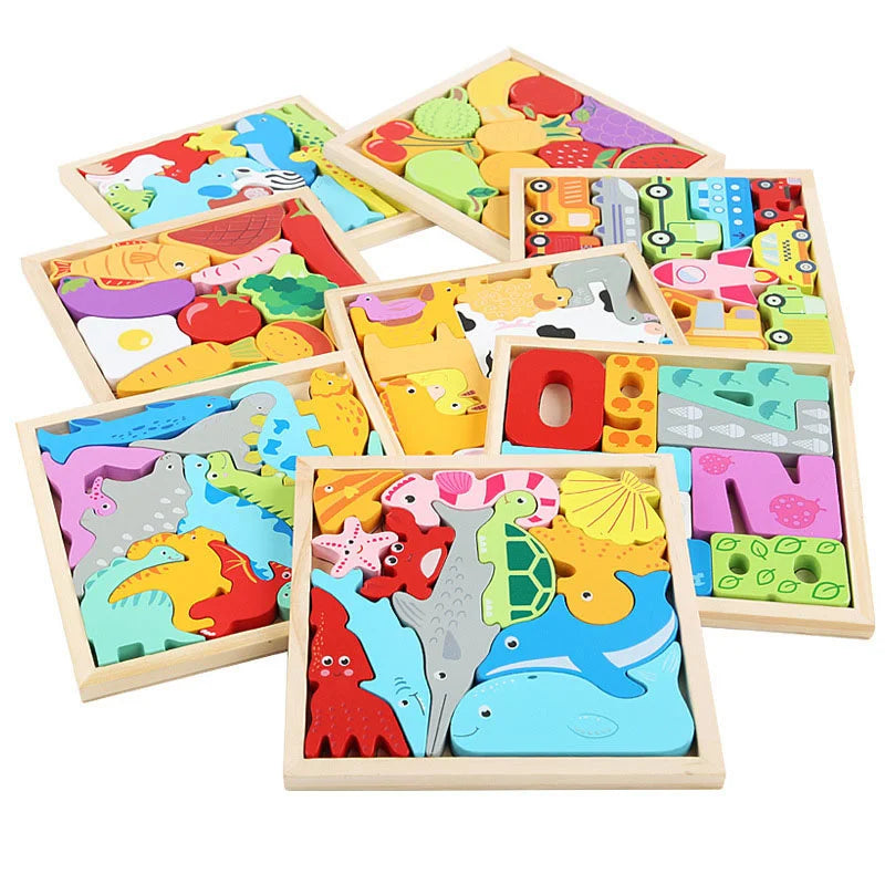 Montessori Wooden Toys 3D Jigsaw Puzzle Tangram Math Toys Baby Hand Grasp Board Shape