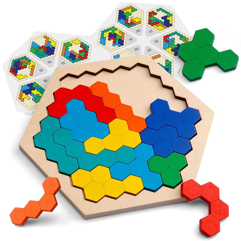 Montessori Wooden Toys 3D Jigsaw Puzzle Tangram Math Toys Baby Hand Grasp Board Shape