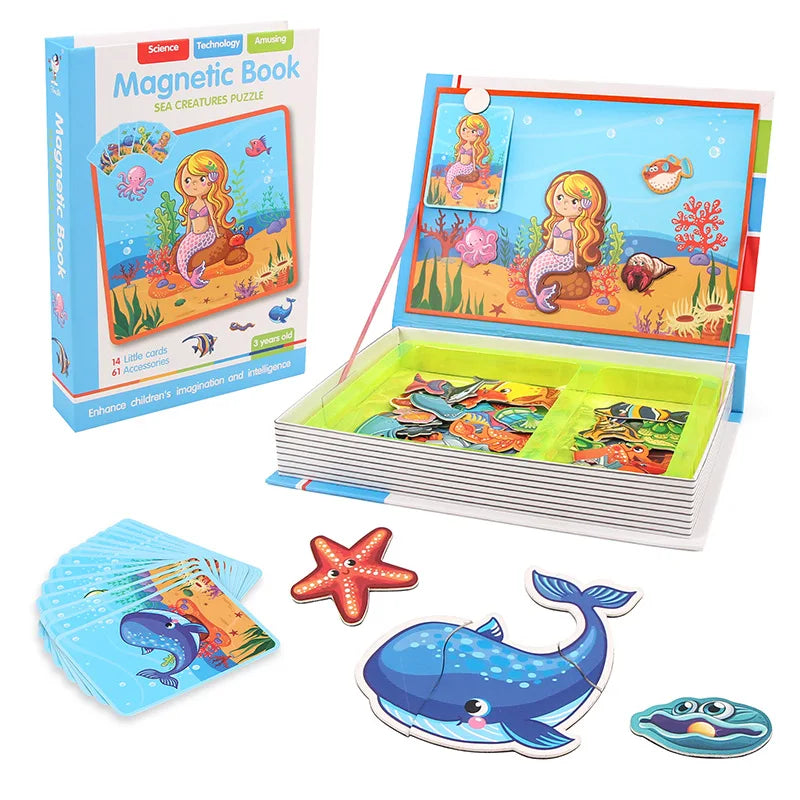 Funny Children's Intelligent Magnetic Book 3D Cartoon Puzzles Jigsaw Brain Training Game Educational