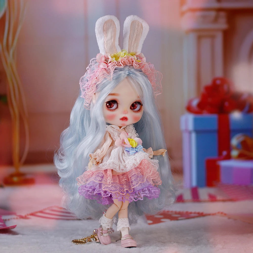 Ooak Cute Buns Baby ICY DBS Blyth Doll Carved Lips Matte Face 1/6 BJD Azone S Anime Girl