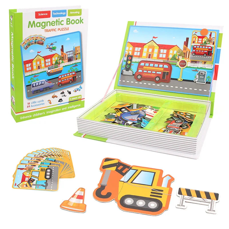 Funny Children's Intelligent Magnetic Book 3D Cartoon Puzzles Jigsaw Brain Training Game Educational