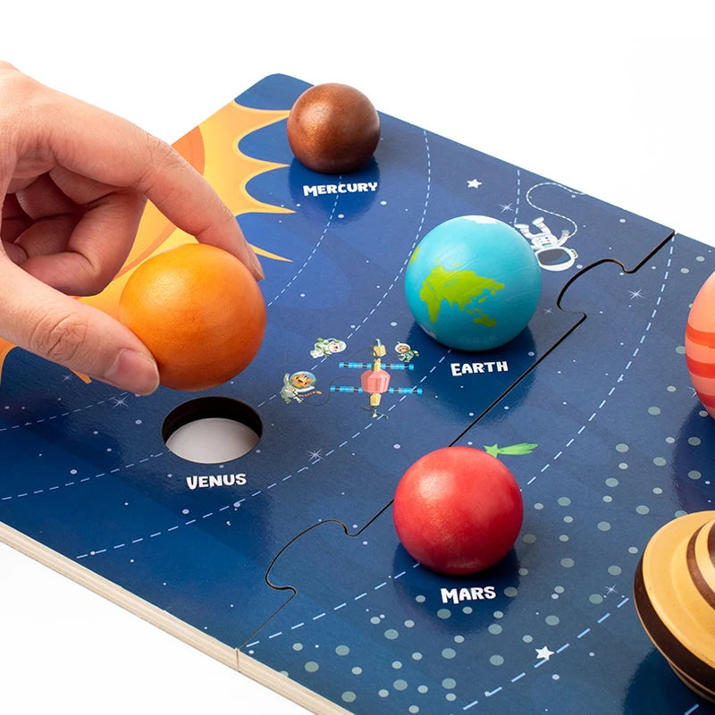 Baby Montessori Wooden Early Education Toys 3D Eight Planets Puzzle Toy Universe Cognition