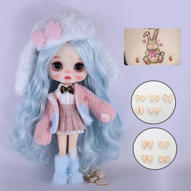 Ooak Cute Buns Baby ICY DBS Blyth Doll Carved Lips Matte Face 1/6 BJD Azone S Anime Girl