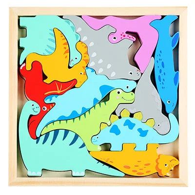 Montessori Wooden Toys 3D Jigsaw Puzzle Tangram Math Toys Baby Hand Grasp Board Shape