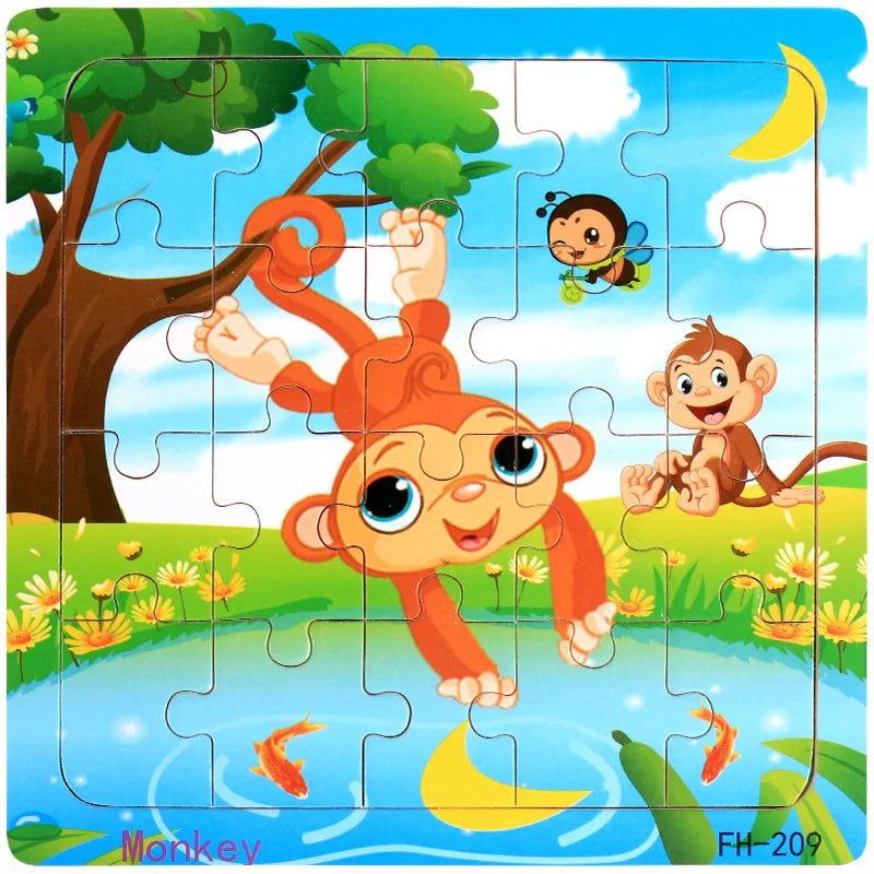 New 20 Piece Wooden 3d Puzzle Cartoon Animal Vehicle Jigsaw Puzzle Montessori Educational Toys