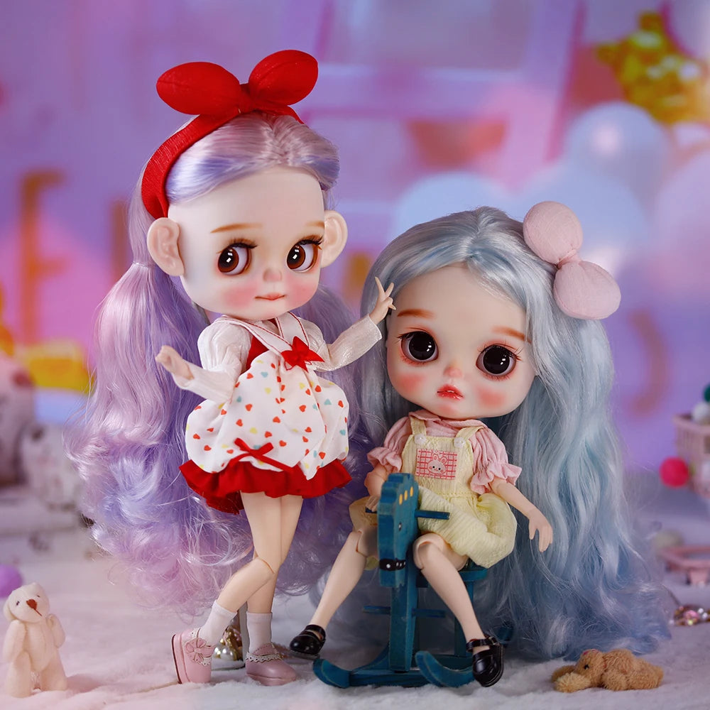 Ooak Cute Buns Baby ICY DBS Blyth Doll Carved Lips Matte Face 1/6 BJD Azone S Anime Girl