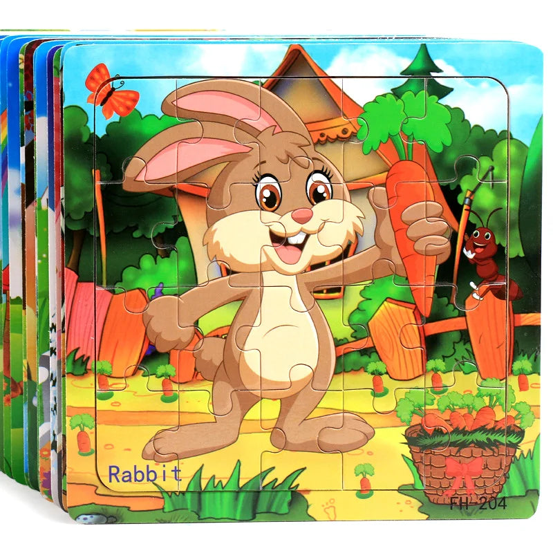 New 20 Piece Wooden 3d Puzzle Cartoon Animal Vehicle Jigsaw Puzzle Montessori Educational Toys