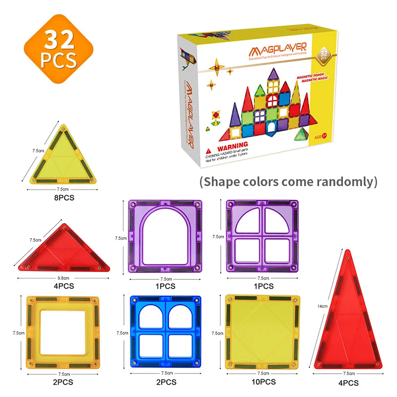 Magplayer Magnetic Building Blocks Construction Strong Magnet Tiles Children Montessori