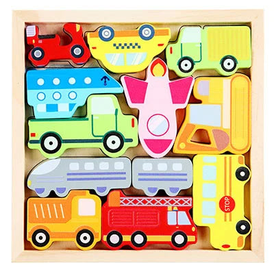 Montessori Wooden Toys 3D Jigsaw Puzzle Tangram Math Toys Baby Hand Grasp Board Shape