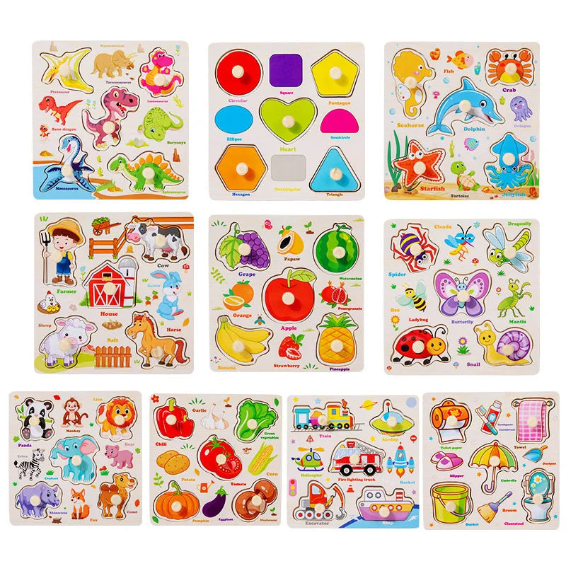 Montessori Baby Toys Wooden 3d Puzzle Cartoon Animal Intelligence Jigsaw Puzzle Early