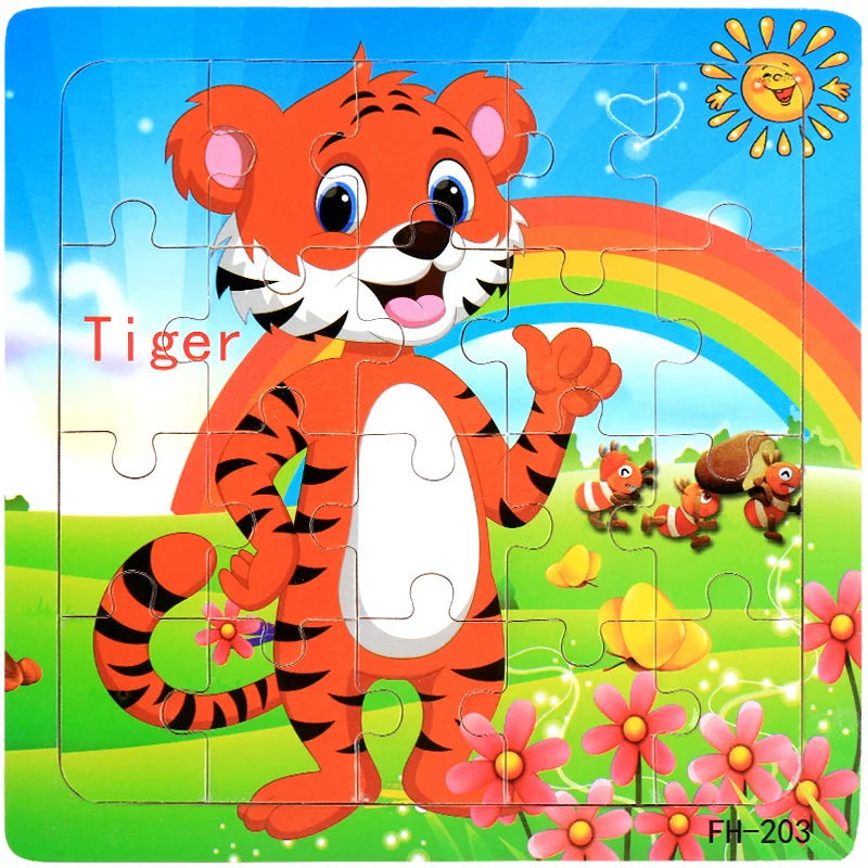 New 20 Piece Wooden 3d Puzzle Cartoon Animal Vehicle Jigsaw Puzzle Montessori Educational Toys