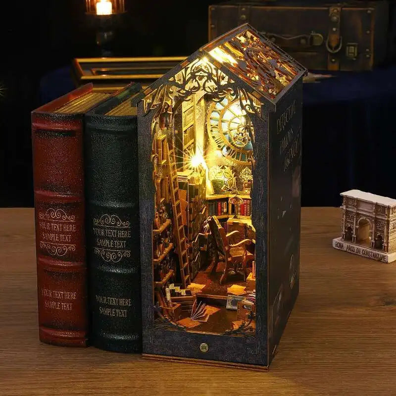 DIY Book Nook Kit Miniature Doll House With LED Light 3D Puzzle Model Building Wooden Bookshelf