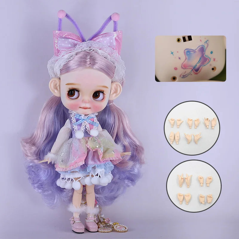 Ooak Cute Buns Baby ICY DBS Blyth Doll Carved Lips Matte Face 1/6 BJD Azone S Anime Girl