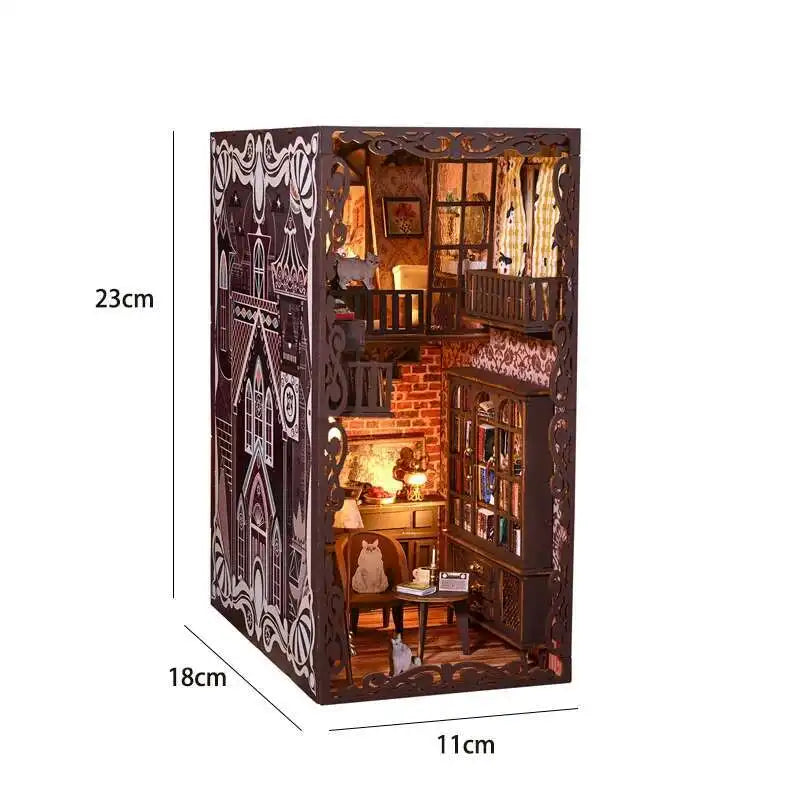 DIY Book Nook Kit Miniature Doll House With LED Light 3D Puzzle Model Building Wooden Bookshelf