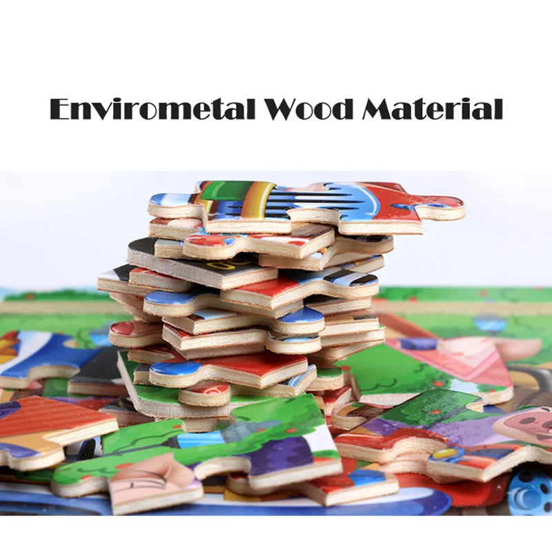 New 20 Piece Wooden 3d Puzzle Cartoon Animal Vehicle Jigsaw Puzzle Montessori Educational Toys