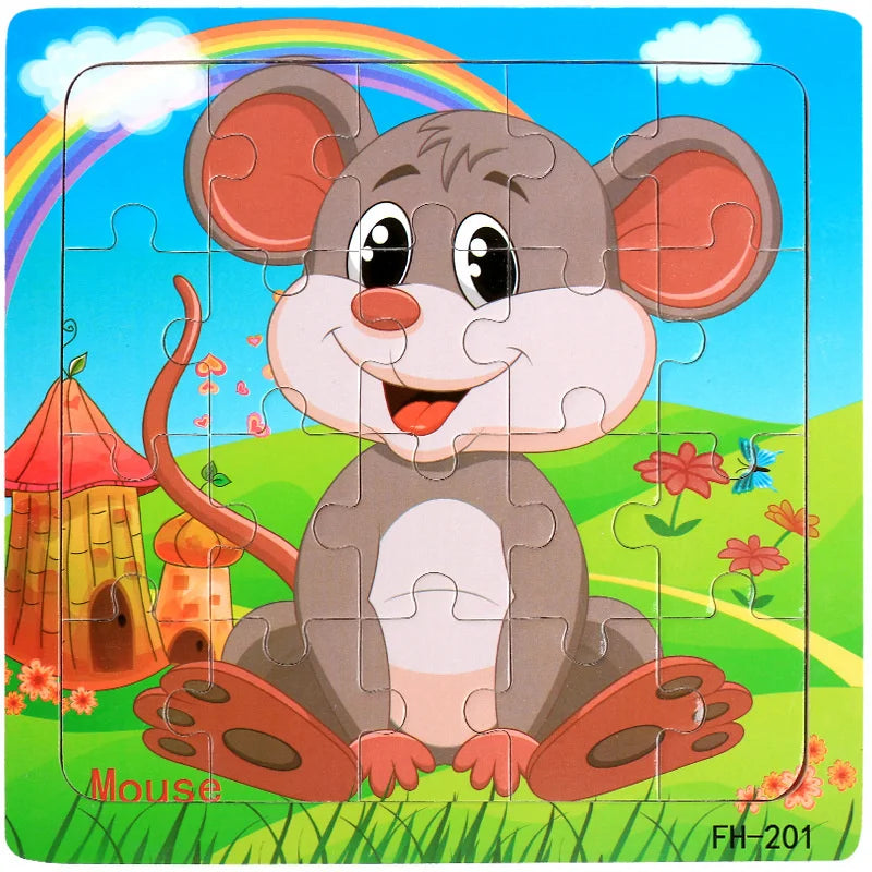 New 20 Piece Wooden 3d Puzzle Cartoon Animal Vehicle Jigsaw Puzzle Montessori Educational Toys