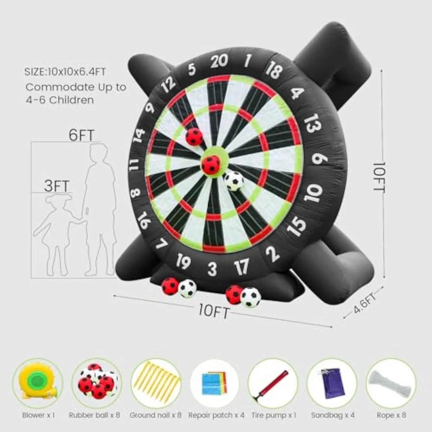 10ft Adult Inflatable Football Dart Board/Giant Football Game with 8 Football Blowers for Camping