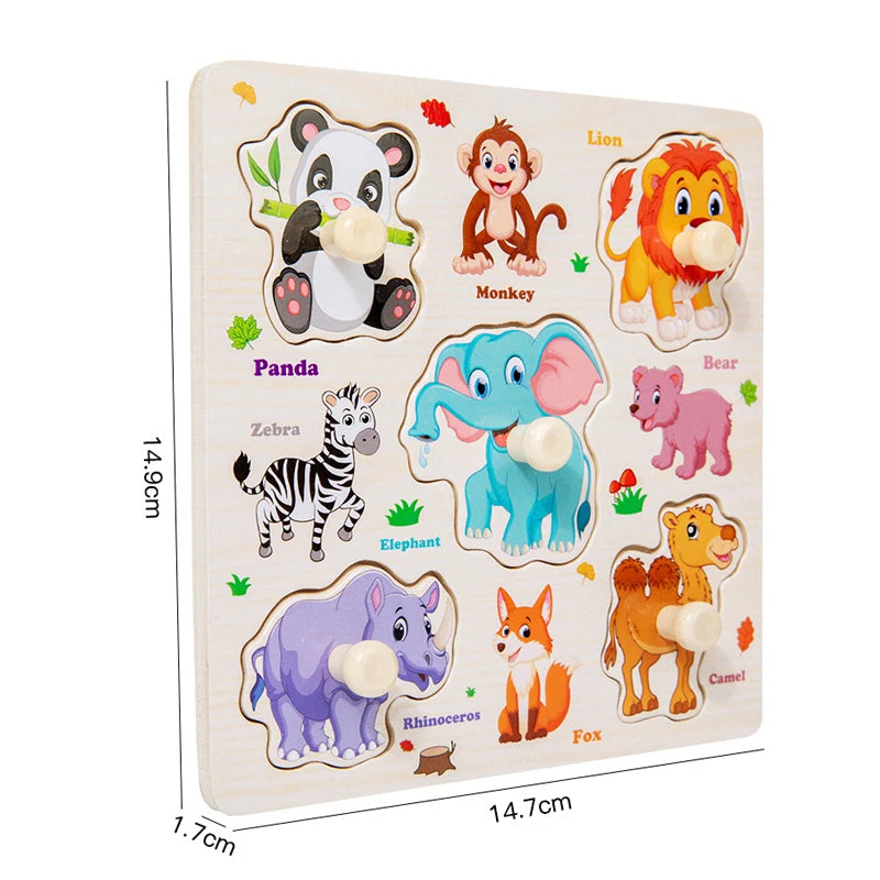 Montessori Baby Toys Wooden 3d Puzzle Cartoon Animal Intelligence Jigsaw Puzzle Early