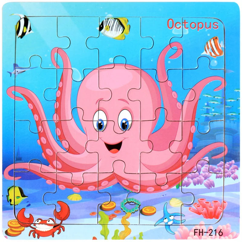 New 20 Piece Wooden 3d Puzzle Cartoon Animal Vehicle Jigsaw Puzzle Montessori Educational Toys