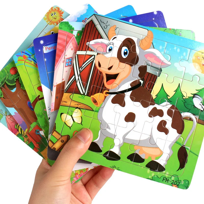 New 20 Piece Wooden 3d Puzzle Cartoon Animal Vehicle Jigsaw Puzzle Montessori Educational Toys