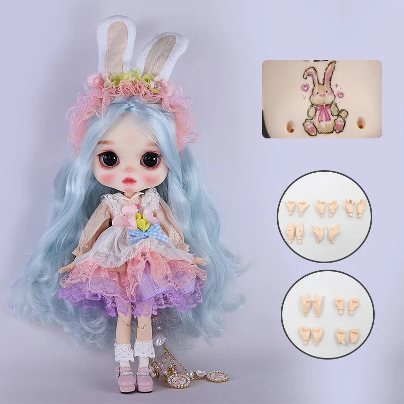 Ooak Cute Buns Baby ICY DBS Blyth Doll Carved Lips Matte Face 1/6 BJD Azone S Anime Girl