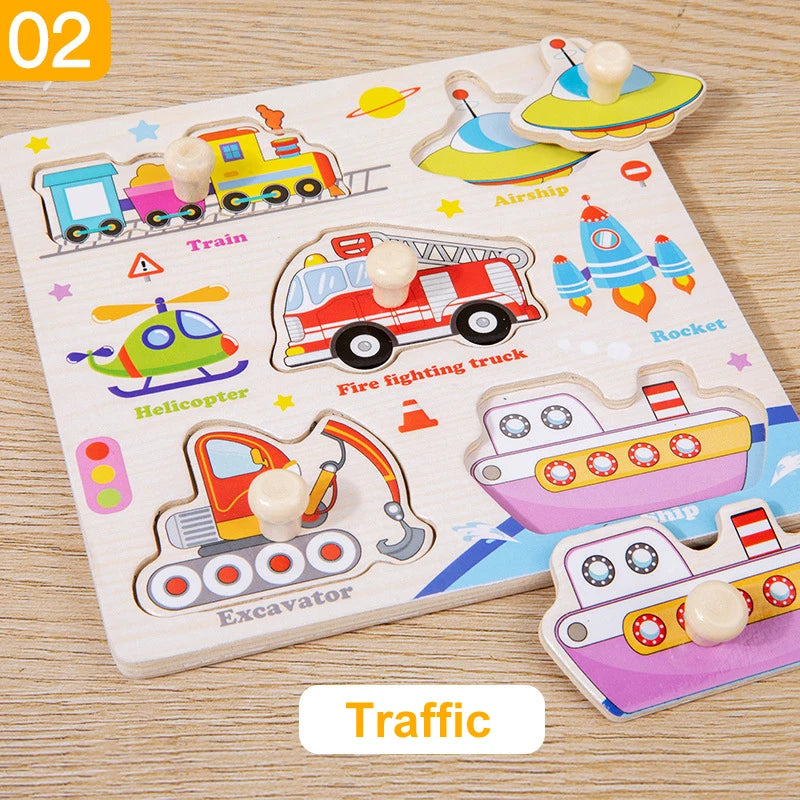 Montessori Baby Toys Wooden 3d Puzzle Cartoon Animal Intelligence Jigsaw Puzzle Early