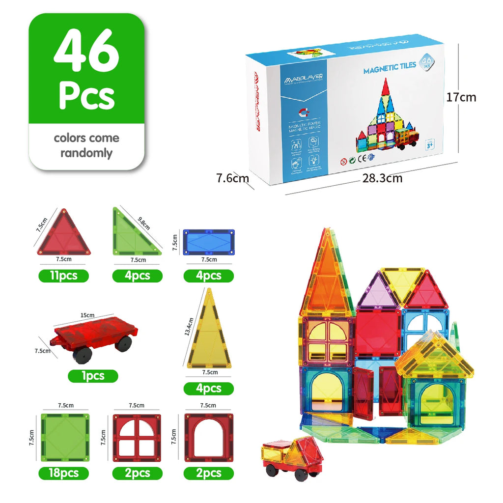 Magplayer Magnetic Building Blocks Construction Strong Magnet Tiles Children Montessori