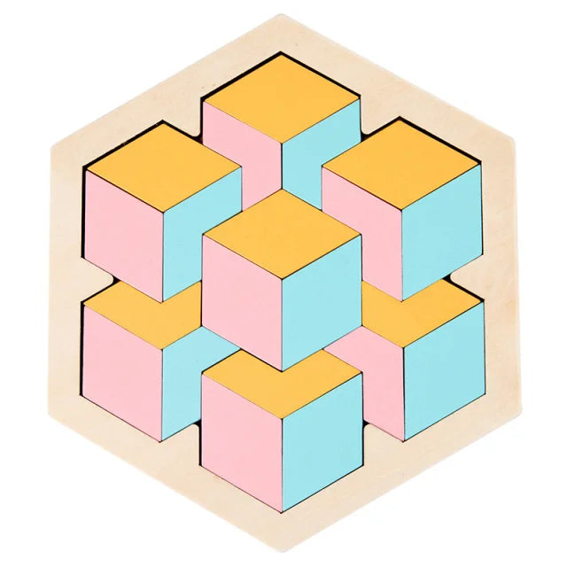 Montessori Wooden Toys 3D Jigsaw Puzzle Tangram Math Toys Baby Hand Grasp Board Shape