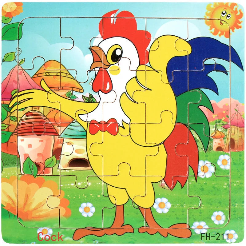 New 20 Piece Wooden 3d Puzzle Cartoon Animal Vehicle Jigsaw Puzzle Montessori Educational Toys