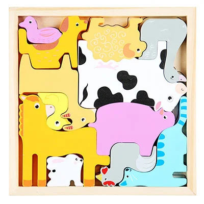 Montessori Wooden Toys 3D Jigsaw Puzzle Tangram Math Toys Baby Hand Grasp Board Shape