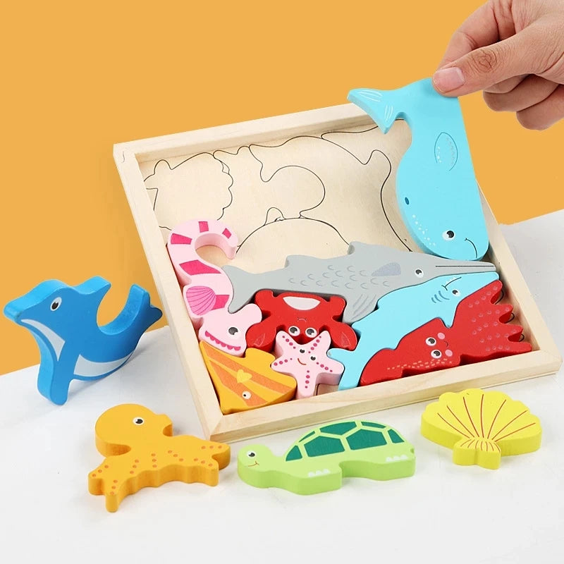 Montessori Wooden Toys 3D Jigsaw Puzzle Tangram Math Toys Baby Hand Grasp Board Shape