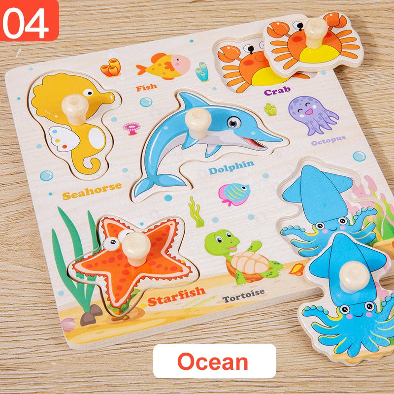 Montessori Baby Toys Wooden 3d Puzzle Cartoon Animal Intelligence Jigsaw Puzzle Early