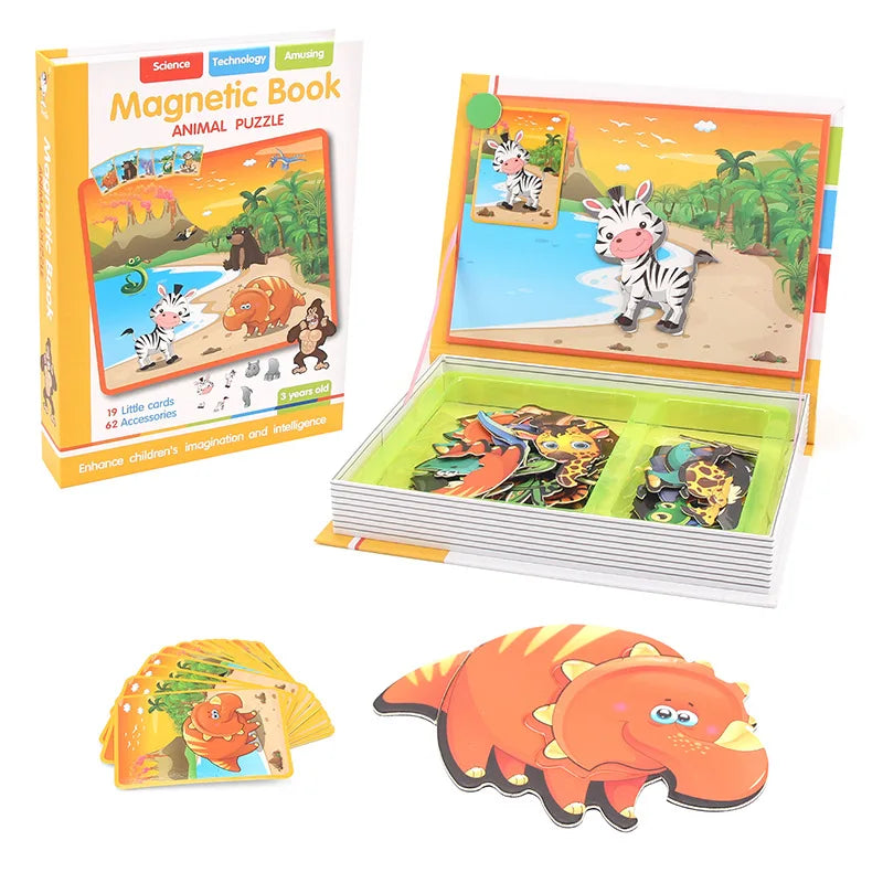 Funny Children's Intelligent Magnetic Book 3D Cartoon Puzzles Jigsaw Brain Training Game Educational