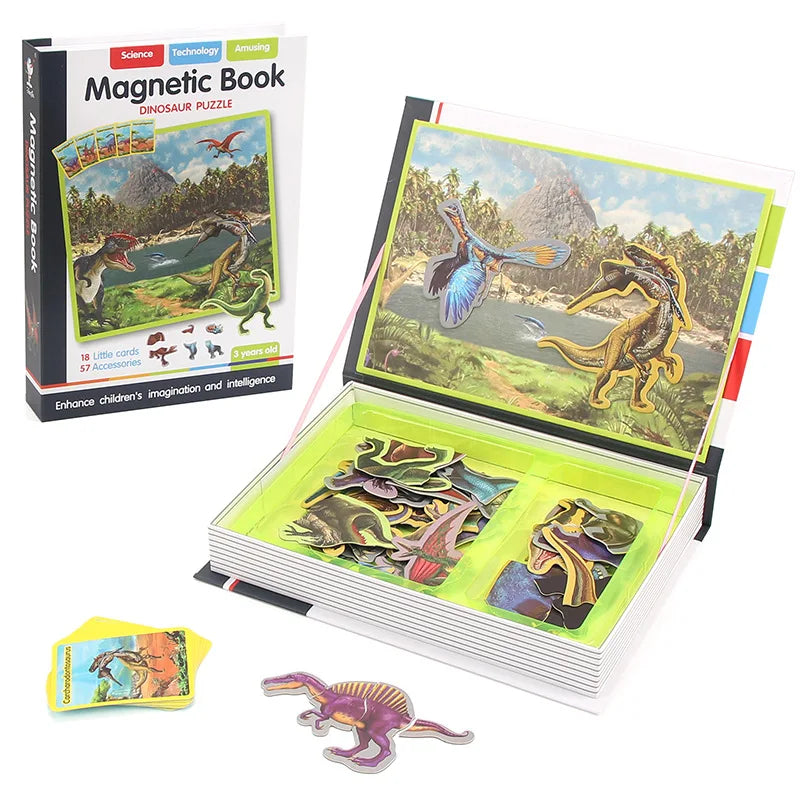 Funny Children's Intelligent Magnetic Book 3D Cartoon Puzzles Jigsaw Brain Training Game Educational