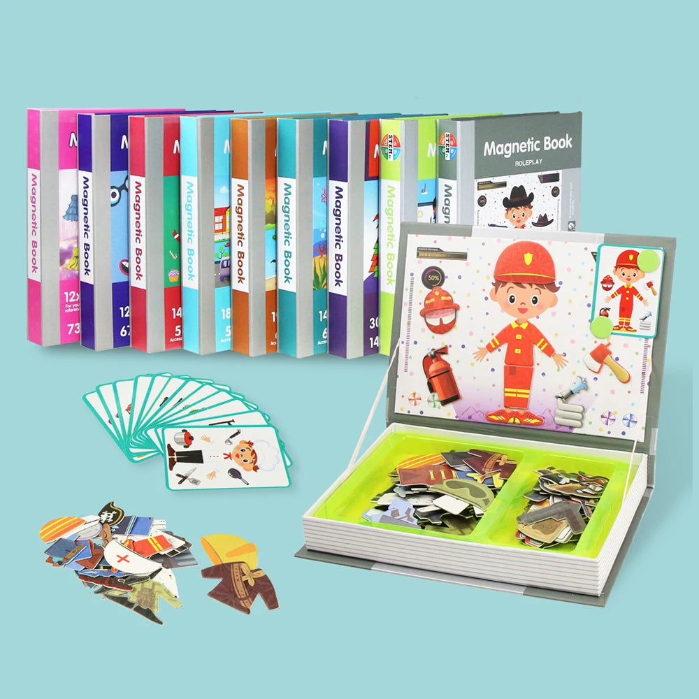 Funny Children's Intelligent Magnetic Book 3D Cartoon Puzzles Jigsaw Brain Training Game Educational