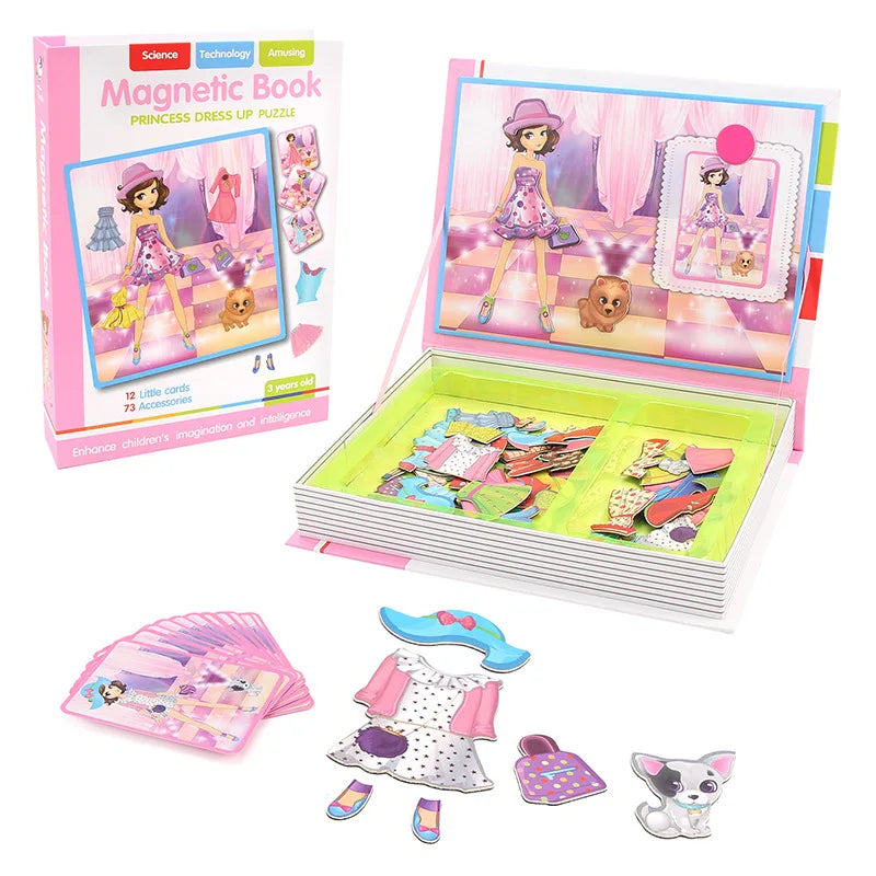 Funny Children's Intelligent Magnetic Book 3D Cartoon Puzzles Jigsaw Brain Training Game Educational