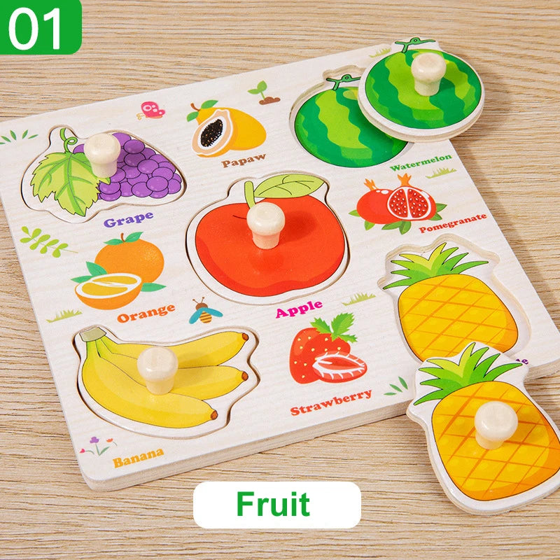 Montessori Baby Toys Wooden 3d Puzzle Cartoon Animal Intelligence Jigsaw Puzzle Early
