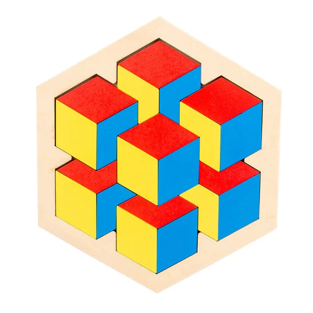 Montessori Wooden Toys 3D Jigsaw Puzzle Tangram Math Toys Baby Hand Grasp Board Shape