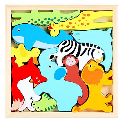 Montessori Wooden Toys 3D Jigsaw Puzzle Tangram Math Toys Baby Hand Grasp Board Shape