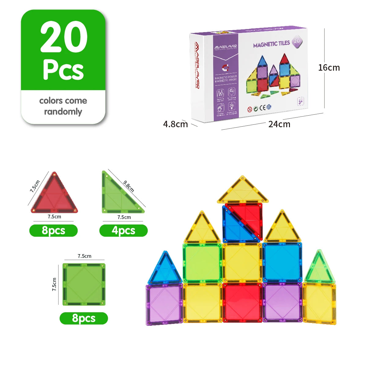Magplayer Magnetic Building Blocks Construction Strong Magnet Tiles Children Montessori