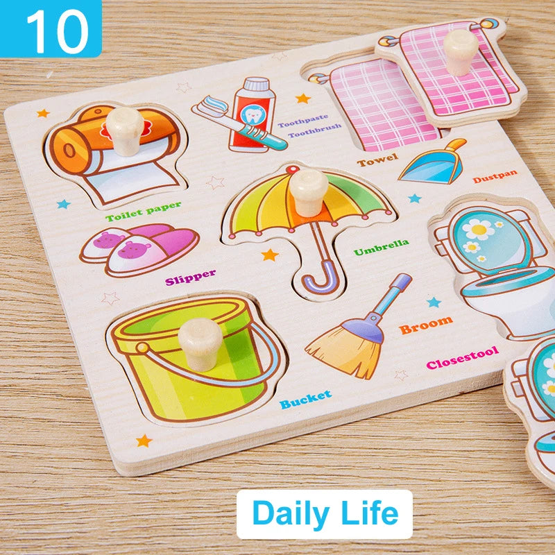 Montessori Baby Toys Wooden 3d Puzzle Cartoon Animal Intelligence Jigsaw Puzzle Early