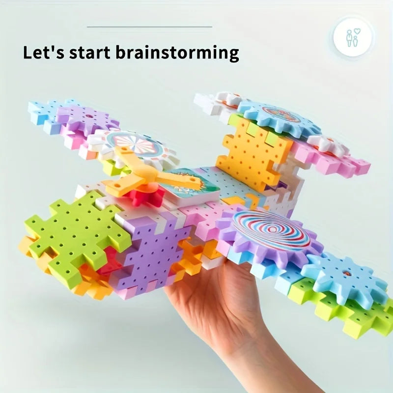 Kids Electric Gear Building Toy Set Motorized Spinning Gears Set Gear Rail Car Big Building