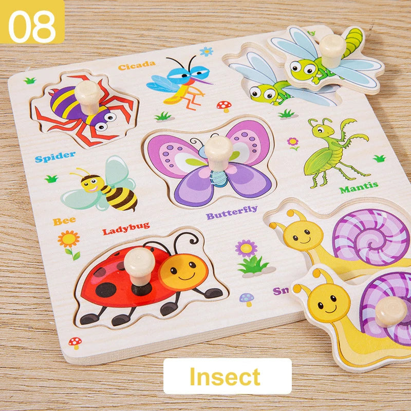 Montessori Baby Toys Wooden 3d Puzzle Cartoon Animal Intelligence Jigsaw Puzzle Early