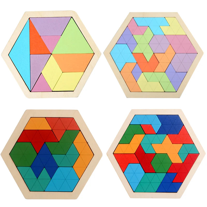 Montessori Wooden Toys 3D Jigsaw Puzzle Tangram Math Toys Baby Hand Grasp Board Shape