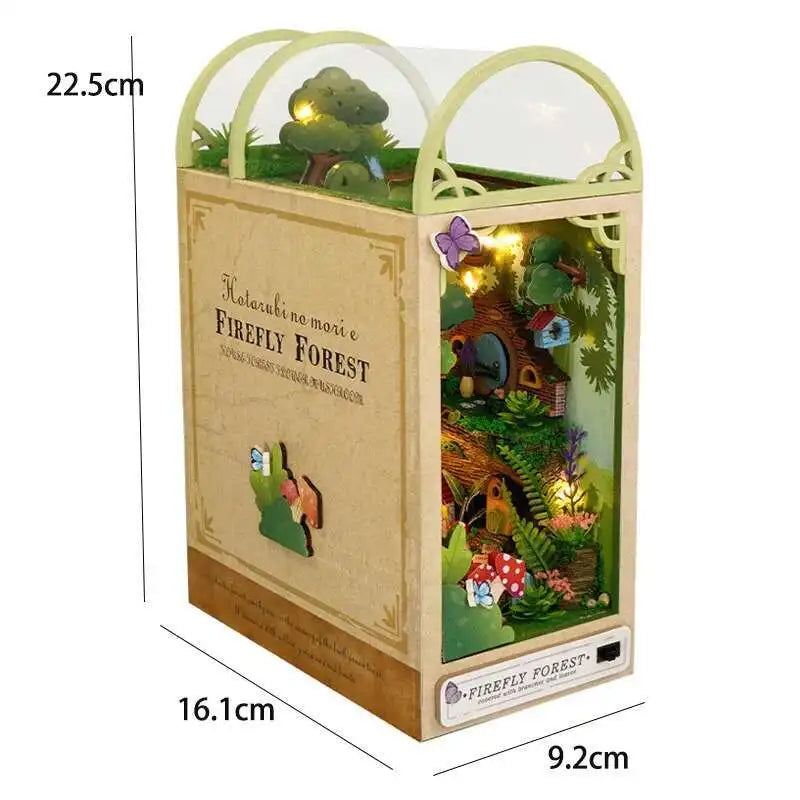 DIY Book Nook Kit Miniature Doll House With LED Light 3D Puzzle Model Building Wooden Bookshelf