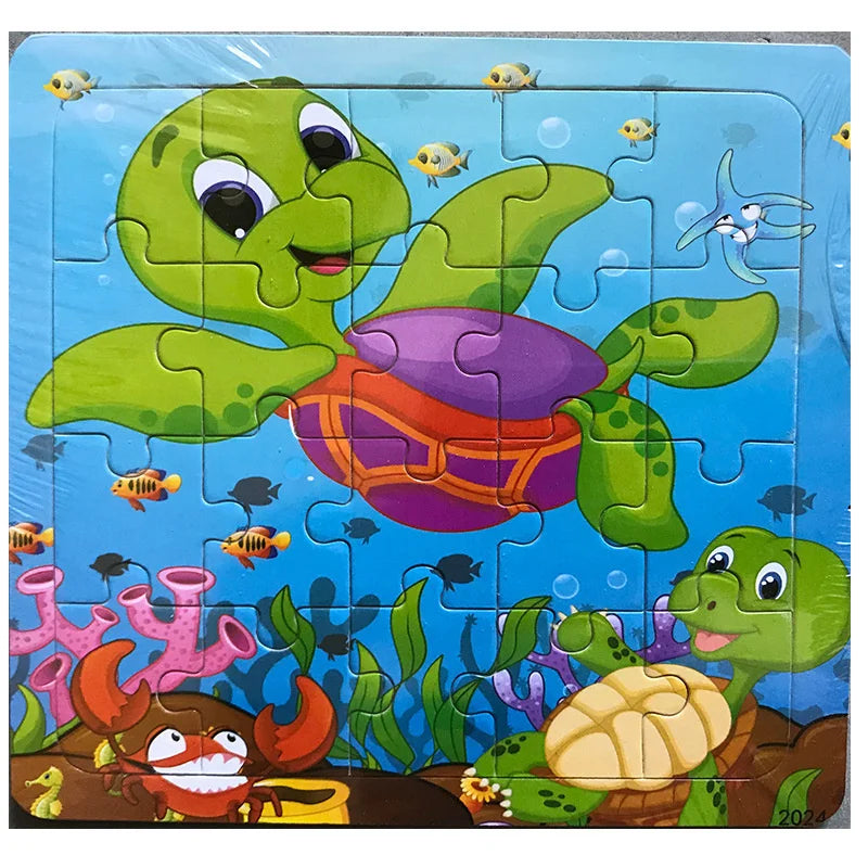 New 20 Piece Wooden 3d Puzzle Cartoon Animal Vehicle Jigsaw Puzzle Montessori Educational Toys