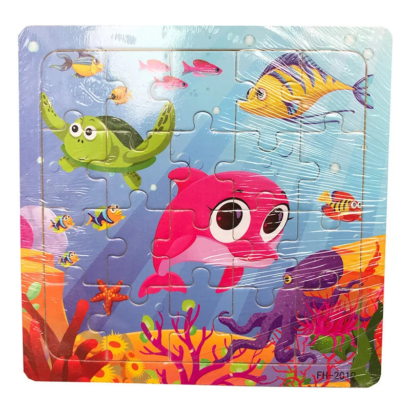 New 20 Piece Wooden 3d Puzzle Cartoon Animal Vehicle Jigsaw Puzzle Montessori Educational Toys